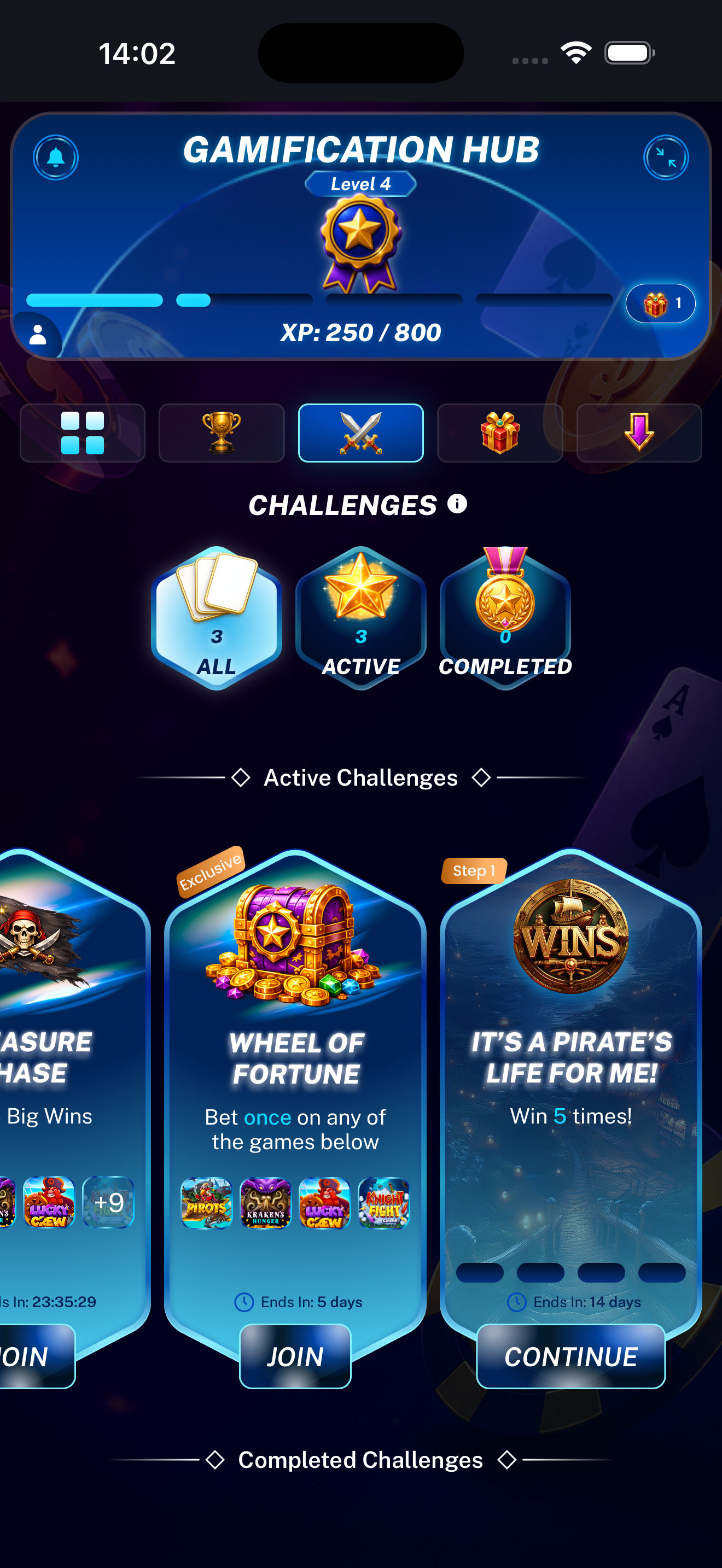 Adventure Challenge on the Challenges landing page displayed on a mobile phone